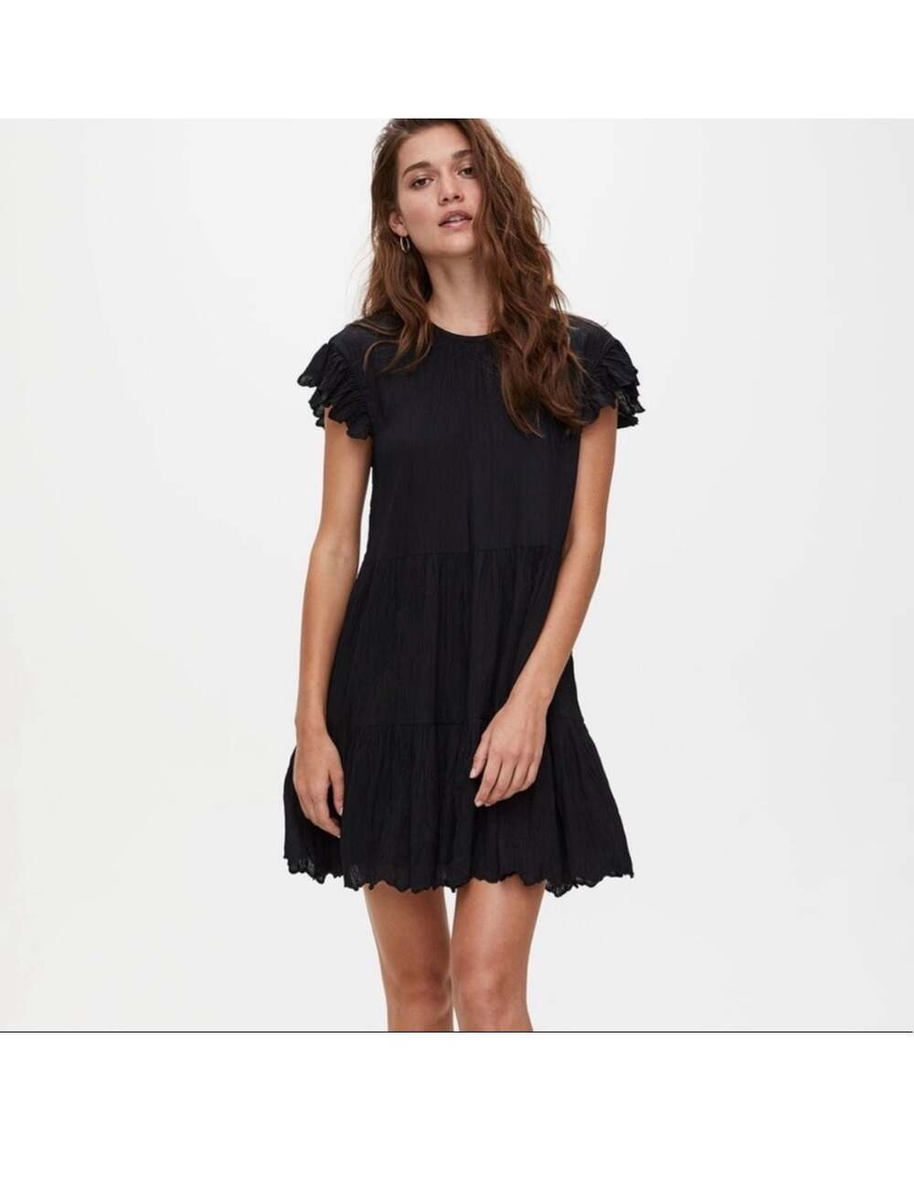 Wilfred Black Tiered Ruffle Sleeve Mini Dress Size M